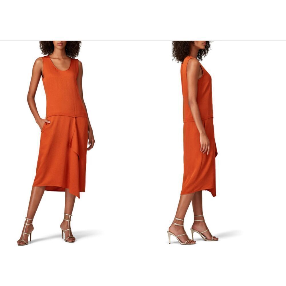 Zero + Maria Cornejo Iro Dress Rusty Orange Shift with Asymmetic Slit Hem Size 8